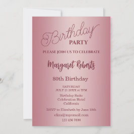 Invitación Rose Gold 80th Birthday Party 