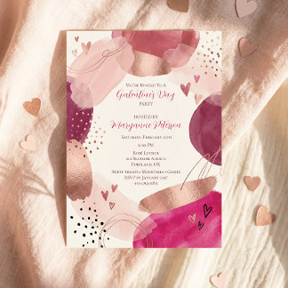 Invitación Rose Gold Abstract Girly Galentine’s Day Party