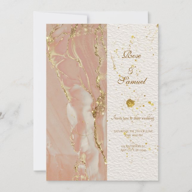 Invitación Rose Gold Alcohol Ink Elegant Wedding Invitation (Anverso)