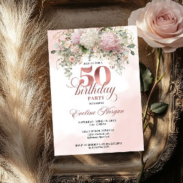 Invitación Rose Gold Blush Garden Floral 50th Birthday Invite