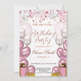 Invitación Rose Gold & Blush Pink Elegant Birthday Party 