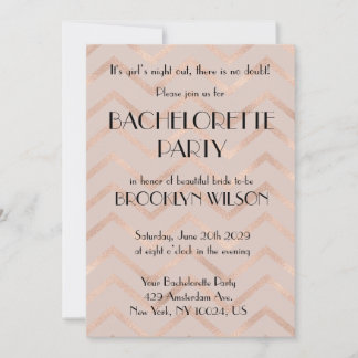 Invitación Rose Gold Chevron Bachelorette Party Invite