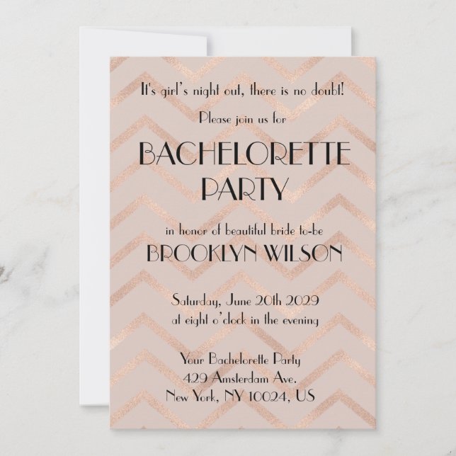 Invitación Rose Gold Chevron Bachelorette Party Invite (Anverso)