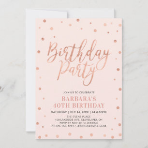 Invitación Rose Gold Confetti & Blush   Fiesta de Cumpleaños 