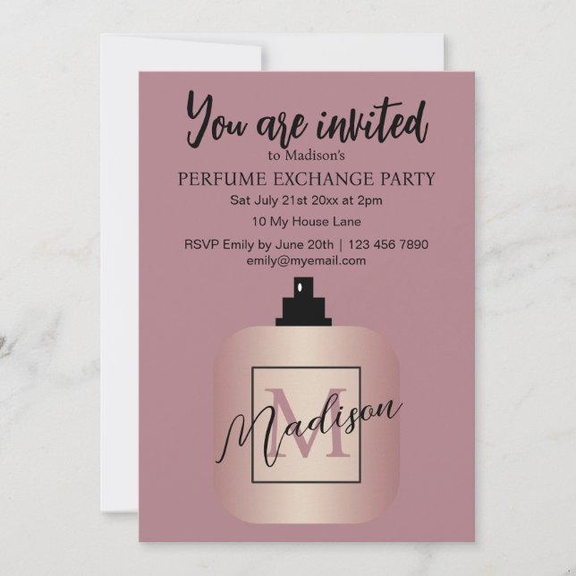 Invitación Rose Gold Custom Perfume Exchange Party (Anverso)