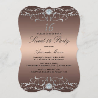 Invitación Rose Gold Diamond Damask Sweet 16