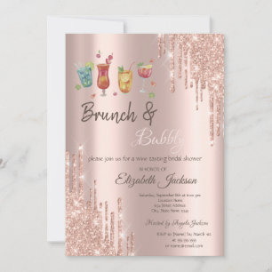Invitación Rose Gold Drips Cócteles Brunch y Burbujas