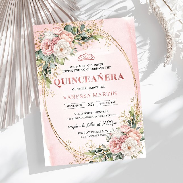 Invitación Rose Gold Floral Eucalyptus Quinceañera Invitation (Rose Gold Floral Eucalyptus Quinceañera Invitation)