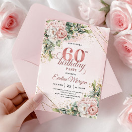 Invitación Rose Gold Floral Gold Frame 60th Birthday Invite