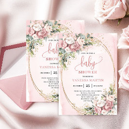 Invitación Rose Gold Floral Greenery Baby Girl Shower Invite