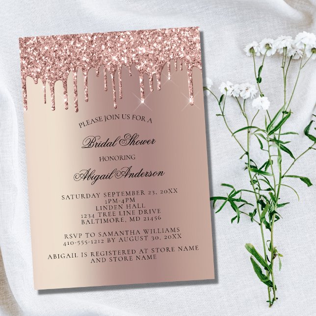Invitación Rose Gold Glitter Drips Bridal Shower Invitation (Subido por el creador)