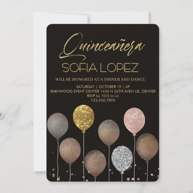 Invitación Rose Gold Glitter Elegant Quinceañera  (Anverso)