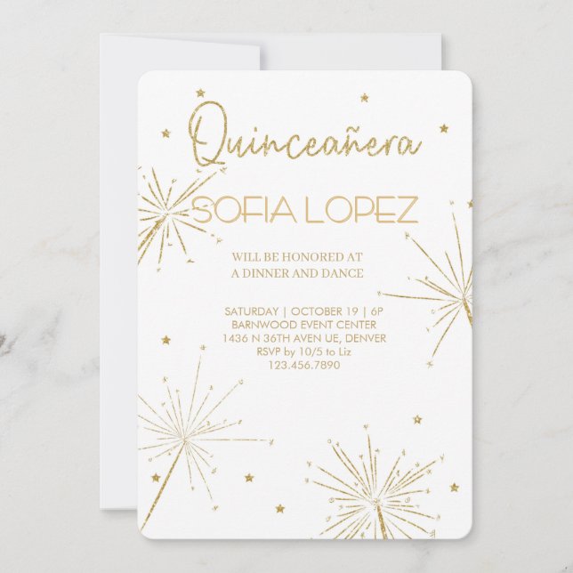 Invitación Rose Gold Glitter Elegant Quinceañera  (Anverso)