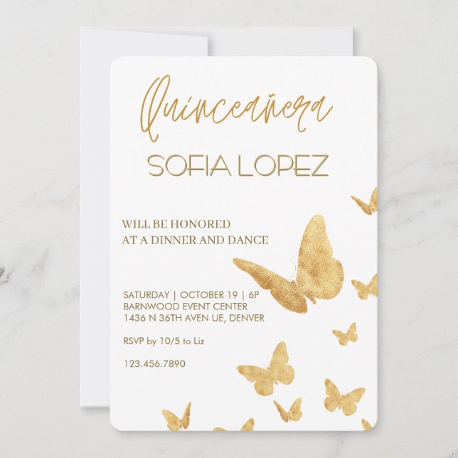 Invitación Rose Gold Glitter Elegant Quinceañera  (Anverso)