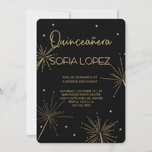Invitación Rose Gold Glitter Elegant Quinceañera  (Anverso)