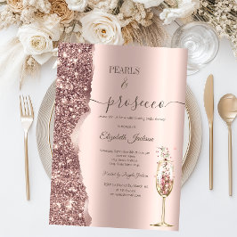 Invitación Rose Gold Glitter Pearls & Prosecco Bridal Shower