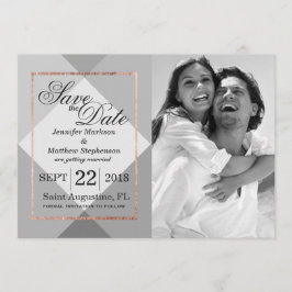 Invitación Rose Gold Gris Geo Save the Dates
