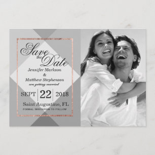 Invitación Rose Gold Gris Geo Save the Dates