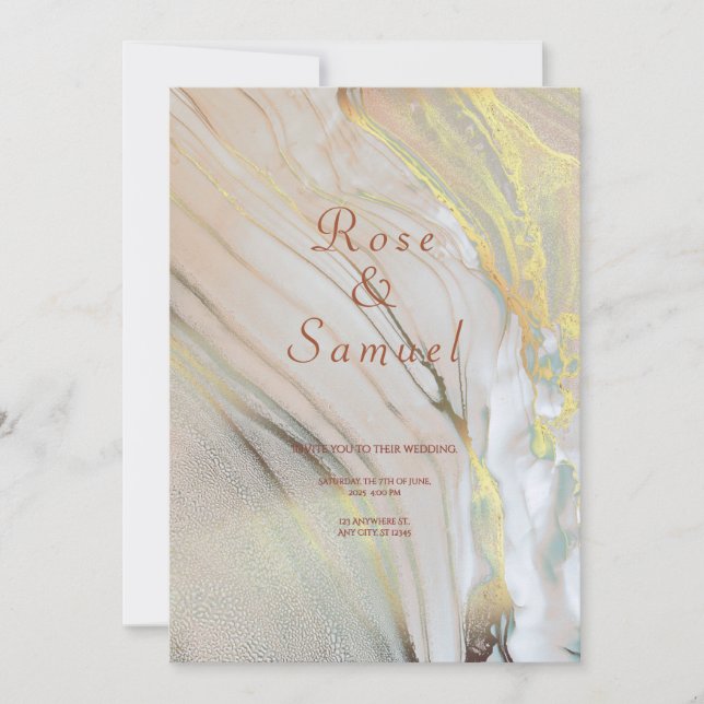 Invitación Rose Gold Ink Aesthetic Chic Wedding Invitation (Anverso)