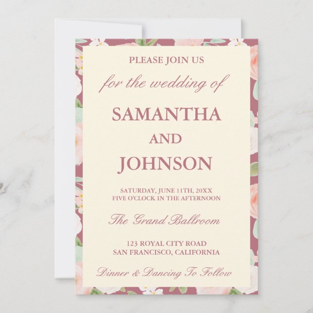 Invitación Rose Gold Ivory Floral Monogram Photo Wedding (Anverso)