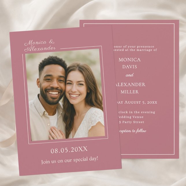 Invitación Rose gold ivory photo simpe modern luxury wedding (Subido por el creador)