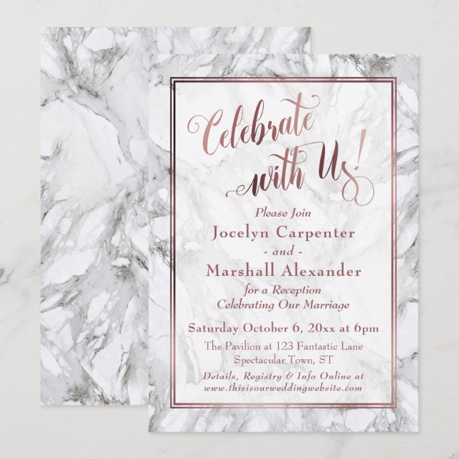 Invitación Rose Gold Marble Celebre con Nosotros Solo Recepci (Anverso / Reverso)