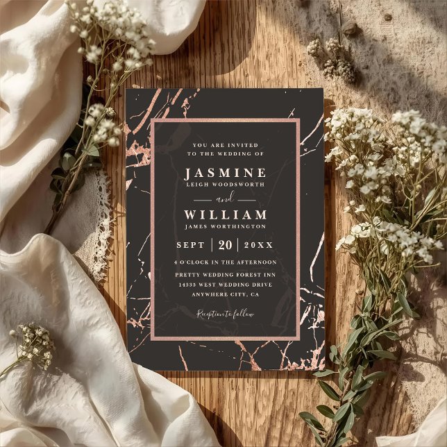 Invitación Rose Gold Marble Elegant Modern QR Code Wedding (Subido por el creador)