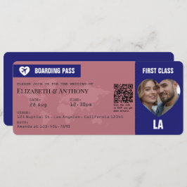 Invitación Rose Gold & Midnight Blue Boarding Pass Wedding