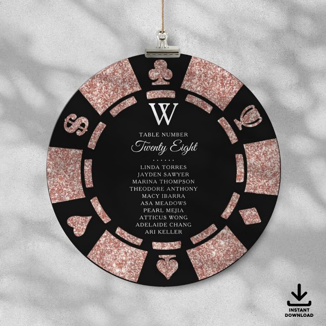 Invitación Rose Gold Monogram Poker Chip Casino Wedding (Subido por el creador)
