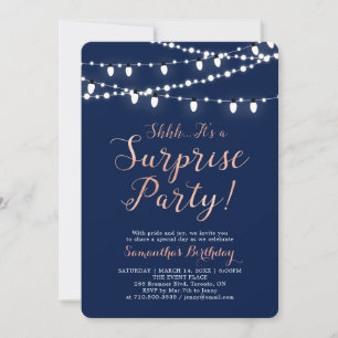 Invitación Rose Gold & Navy   Fiesta de Cumpleaños Sorpresa M