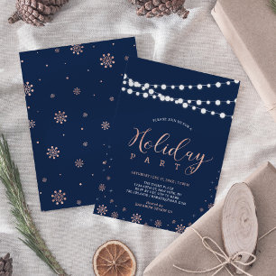 Invitación Rose Gold & Navy   Fiesta Moderna de Navidad