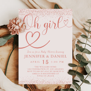 Invitación Rose Gold Oh Girl Rubor Confeti Escritura