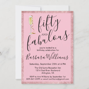 Invitación *Rose Gold Pink 50 y Fabuloso Cumpleaños 50 Aniver