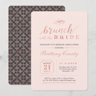Invitación Rose Gold & Pink   Brunch Nupcial Elegante de Novi