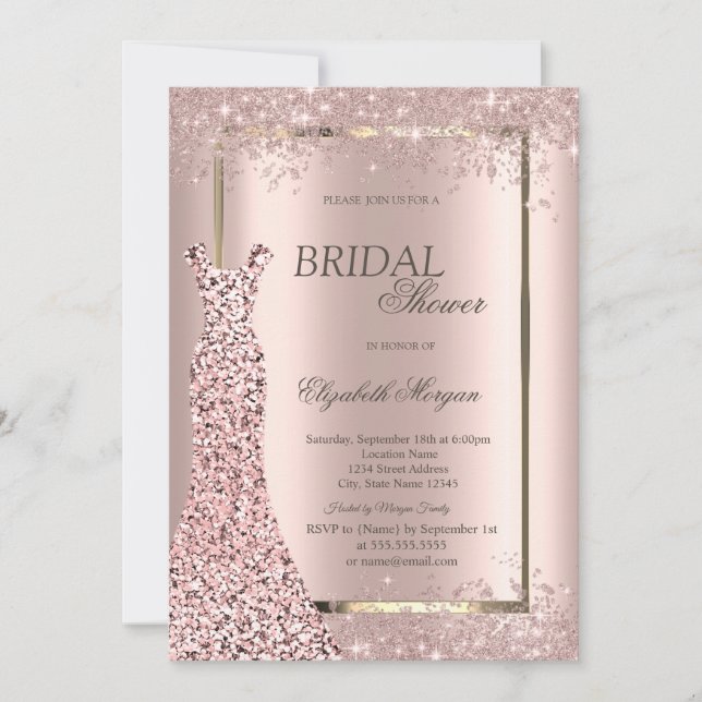 Invitación Rose Gold Sequins Dress Confetti Bridal Shower (Anverso)