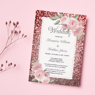 Invitación Rose gold silver glitter pink floral Wedding