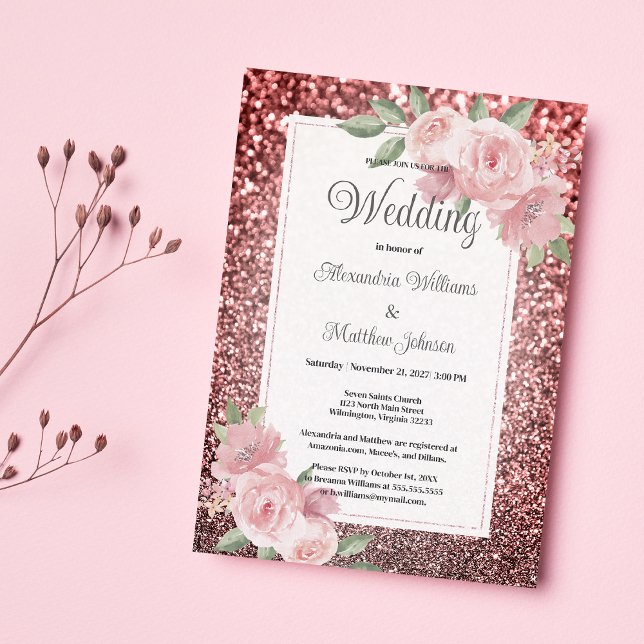 Invitación Rose gold silver glitter pink floral Wedding  (Rose gold silver glitter pink floral Wedding )