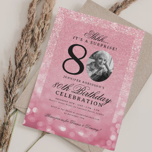 Invitación Rose Gold Sorpresa Cumpleaños 80 Foto Glam 