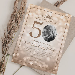 Invitación Rose Gold Sorpresa Foto 50 Cumpleaños Luces Glam