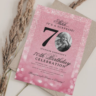 Invitación Rose Gold Sorpresa Foto Glam 70 Cumpleaños 