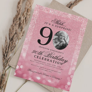 Invitación Rose Gold SORPRESA Foto Glam 90 Cumpleaños