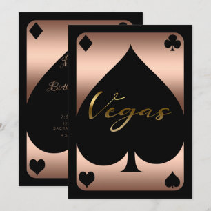 Invitación Rose Gold Spade Casino Las Vegas Cumpleaños 21
