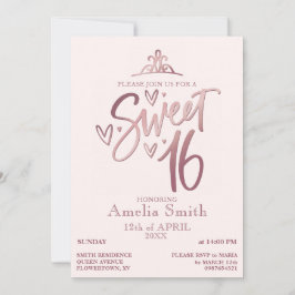 Invitación Rose Gold Sweet 16 Invitation Template
