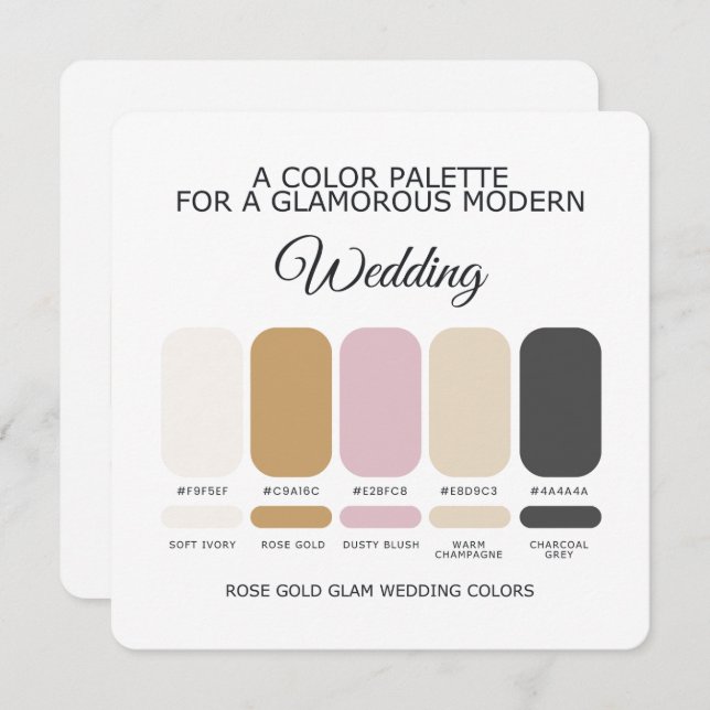 Invitación Rose Gold Wedding Color Palette Card (Anverso / Reverso)