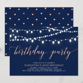 Invitación Rose Gold y Azul Marino | Cumpleaños 40 de Mujeres