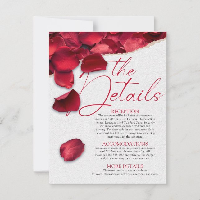Invitación Rose Petals Wedding Details Card (Anverso)