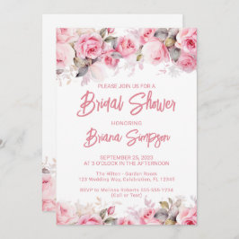 Invitación Rose Pink Floral Bridal Shower 