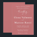 Invitación Rose Pink - Romantic Minimalist Wedding<br><div class="desc">This Desert Rose pink wedding invitation features elegant calligraphy typography on a warm dusty rose background, creating a romantic and timeless design perfect for modern weddings. The minimalist layout paired with soft script lettering gives this invitation a refined and sophisticated aesthetic. The front of the invitation showcases the wedding details...</div>