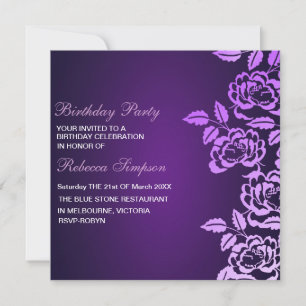 Invitación Rose Purple & White Flower Birthday Invitation