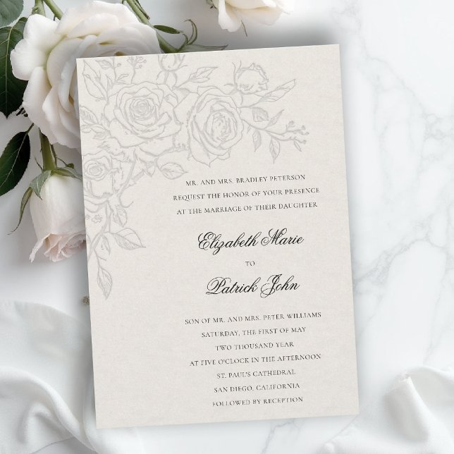 Invitación Rose Theme Beloved Ecru Formal Classic Wedding (formal traditional wedding invitation roses theme floral modern classic luxury pure ecru)